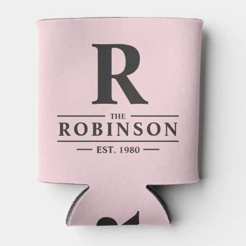 Family Name & Initial Pink Whisper and Black Can Cooler