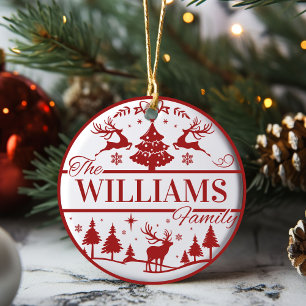 Family Name Keepsake Classic Christmas Custom Ceramic Ornament