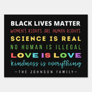 Family Name Kindness Pride BLM Liberal Yard Sign