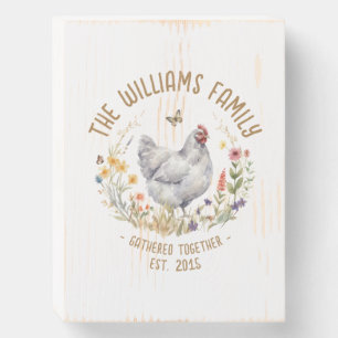 Family Name Kitchen Wall Art Watercolor Grey Hen Wooden Box Sign