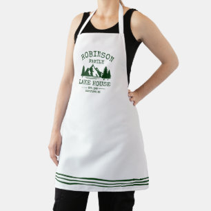 Family Name Lake House Forest Green Rustic Chef Apron