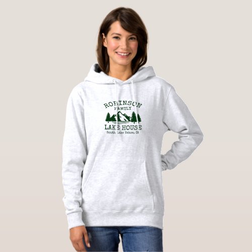 Family Name Lake House Forest Green Silhouette Hoodie