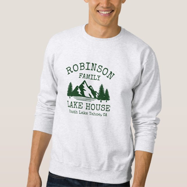 Family Name Lake House Forest Green Silhouette Sweatshirt (Front)