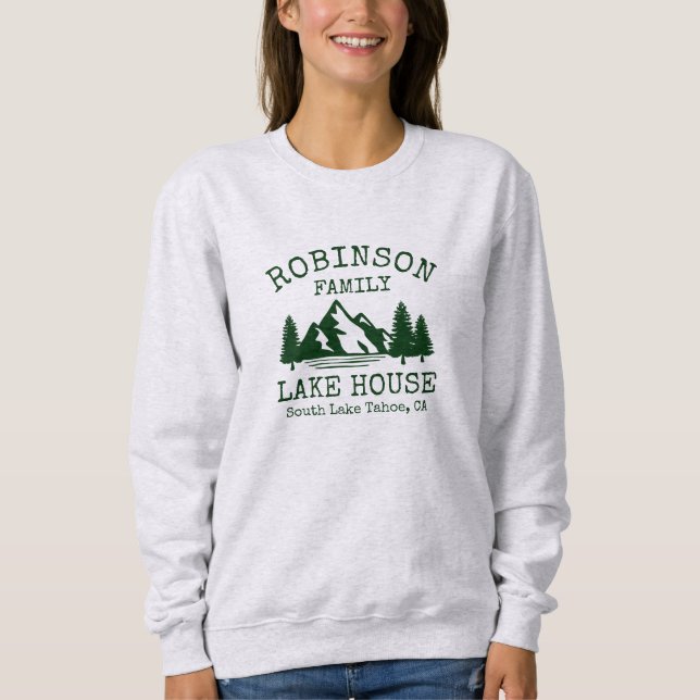 Family Name Lake House Forest Green Silhouette Sweatshirt (Front)