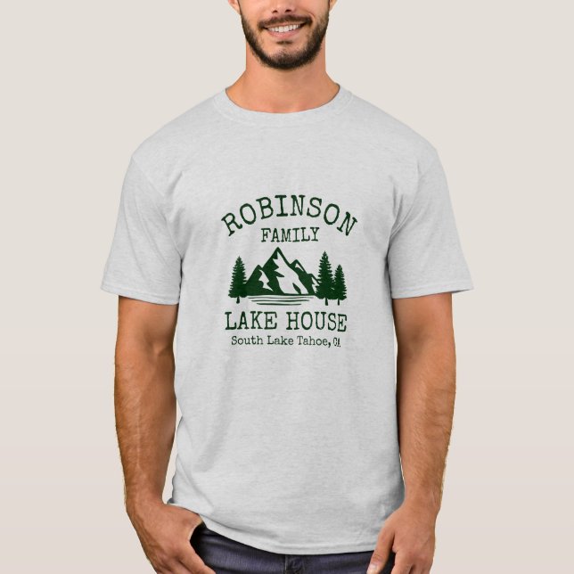 Family Name Lake House Forest Green Silhouette T-Shirt (Front)
