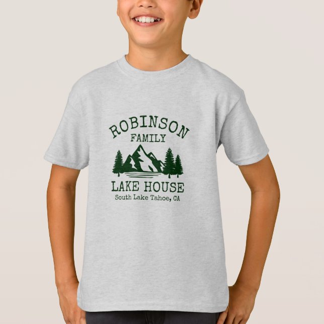Family Name Lake House Forest Green Silhouette T-Shirt (Front)