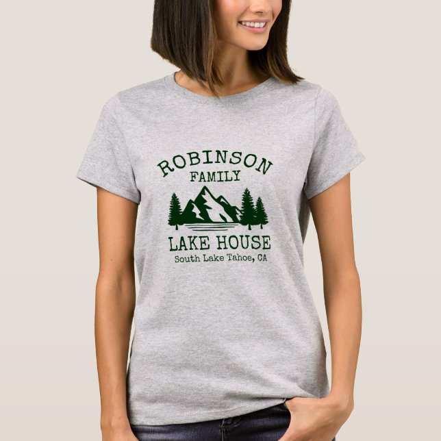 Family Name Lake House Forest Green Silhouette T-Shirt (Front)