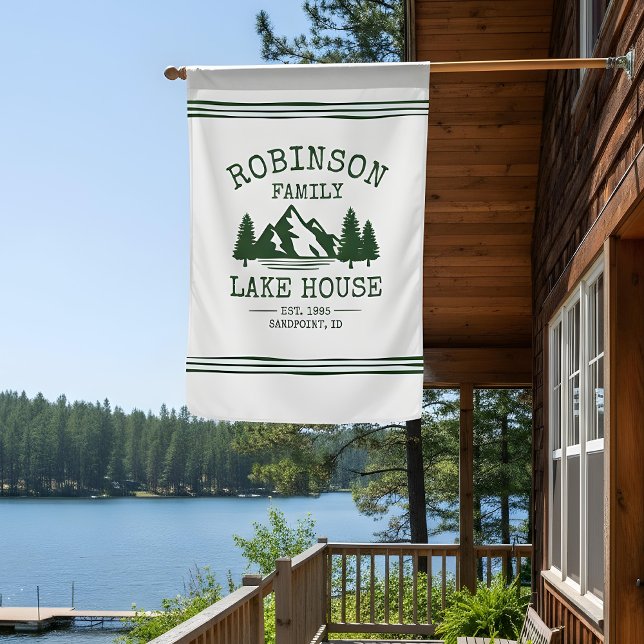 Family Name Lake House Forest Green Trees Flag (Creator Uploaded)