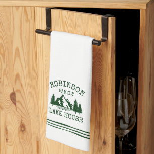 Family Name Lake House Forest Green Trees Kitchen Towel