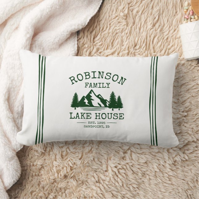 Family Name Lake House Forest Green Trees Lumbar Pillow (Blanket)