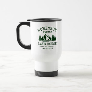 Family Name Lake House Forest Green Trees Travel Mug