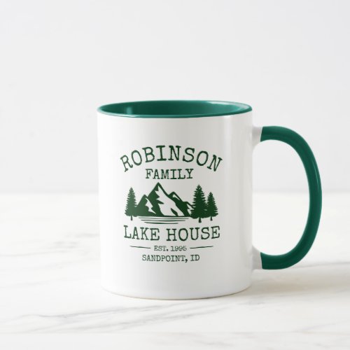 Family Name Lake House Forest Green Trees Two Tone Mug