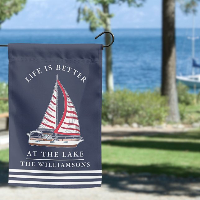 Family Name Lake House Nautical Sailboat Custom Garden Flag (Garden Flag 12" x 18" for a Lake House or a Boat)