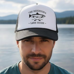 Family Name Lake House Oars Fish Rustic Style Trucker Hat