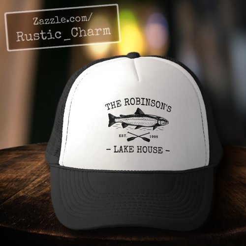 Family Name Lake House Oars Fish Rustic Style Trucker Hat