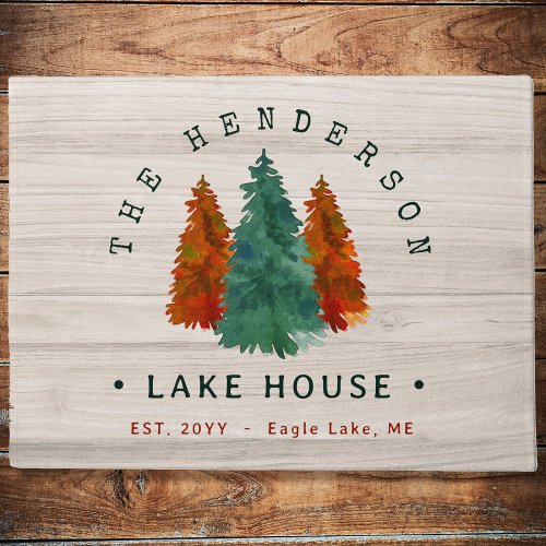 Family Name Lake House Pine Tree wood Personalized Doormat