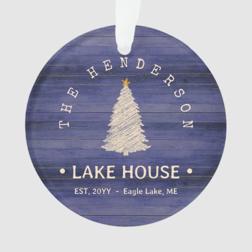 Family Name Lake House Pine Tree wood Personalized Ornament