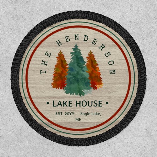 Family Name Lake House Pine Tree wood Personalized Patch