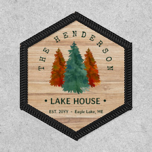Family Name Lake House Pine Tree wood Personalized Patch