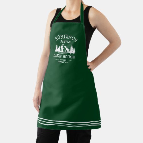 Family Name Lake House Rustic Forest Green Apron