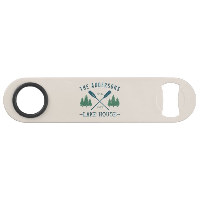 Family Name Lake House Rustic Oars Pine Trees Bar Key (Front (Horizontal))