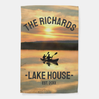 Family Name Lake House Rustic Oars Pine Trees Garden Flag