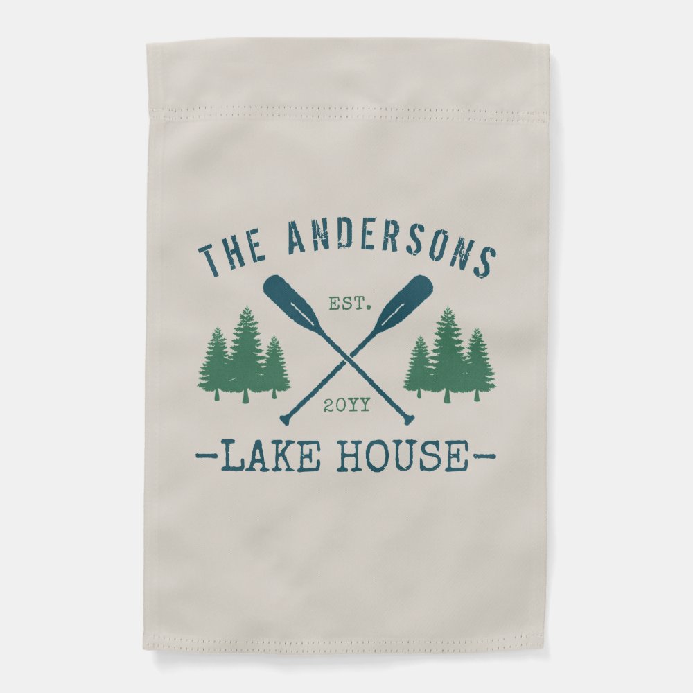 Discover Family Name Lake House Rustic Oars Pine Trees Garden Flag