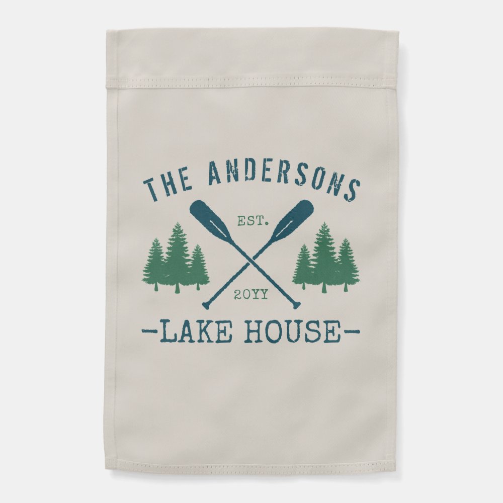 Discover Family Name Lake House Rustic Oars Pine Trees Garden Flag