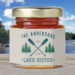 Family Name Lake House Rustic Oars Pine Trees Honey Jar Favors