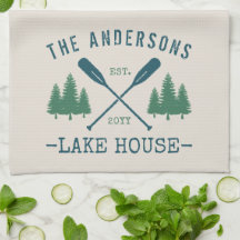 Family Name Lake House Rustic Oars Pine Trees