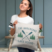Family Name Lake House Rustic Oars Pine Trees