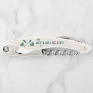 Family Name Lake House Rustic Oars Pine Trees Waiter's Corkscrew