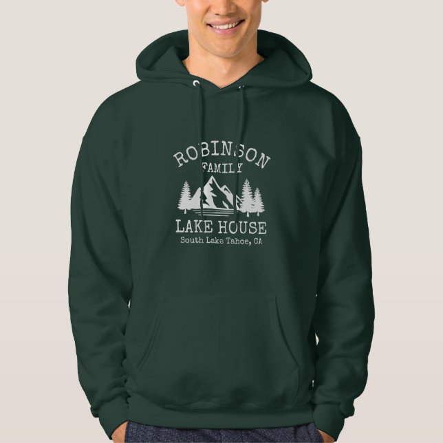 Family Name Lake House Rustic White Silhouette Hoodie (Front)