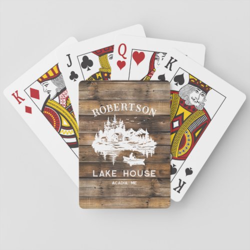 Family Name Lake House Rustic Wood  Playing Cards