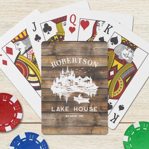 Family Name Lake House Rustic Wood  Playing Cards