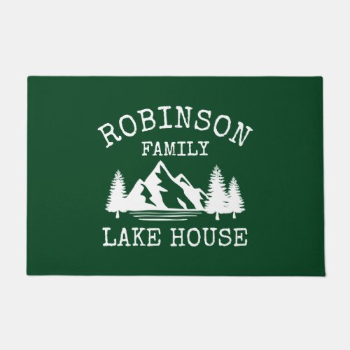 Family Name Lake House Trees Forest Green Doormat