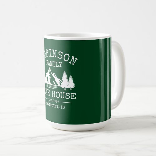 Family Name Lake House Trees Forest Green Large Coffee Mug