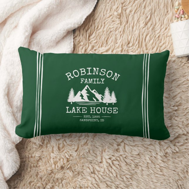 Family Name Lake House Trees Forest Green Lumbar Pillow (Blanket)