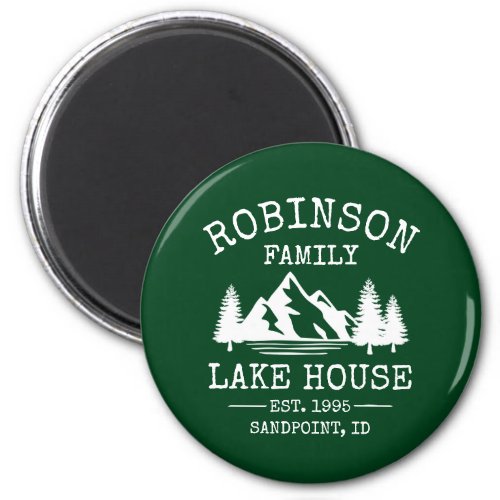 Family Name Lake House Trees Forest Green Magnet