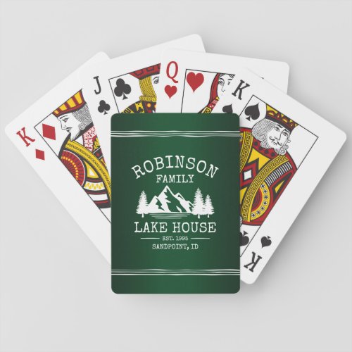 Family Name Lake House Trees Forest Green Playing Cards
