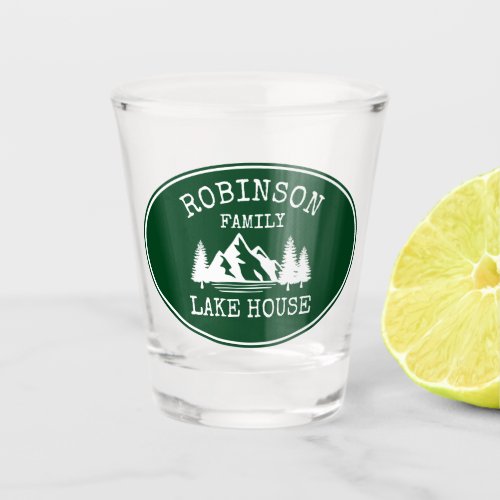 Family Name Lake House Trees Forest Green Shot Glass