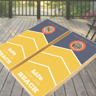 Family Name Life is Better at the Beach - Chevron Cornhole Set