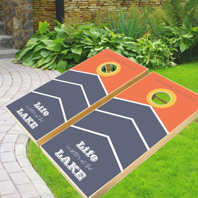 Family Name Life is Better at the Lake - Chevron Cornhole Set (Creator Uploaded)
