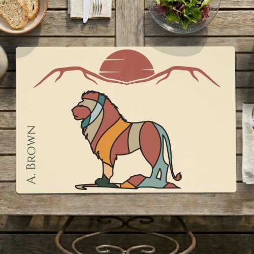 Family Name Lion Terracotta Boho Modern Custom Placemat
