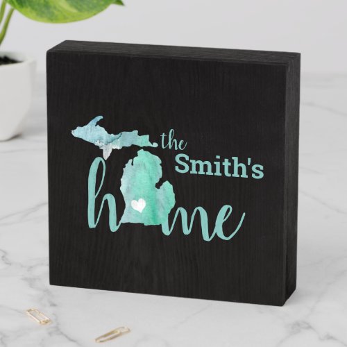 Family Name Love Home Michigan Silhouette On Black Wooden Box Sign