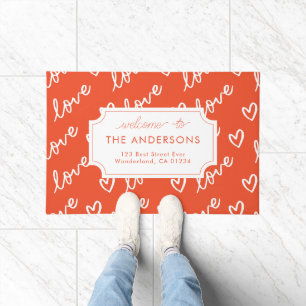 Family Name Love In Red Address Doormat