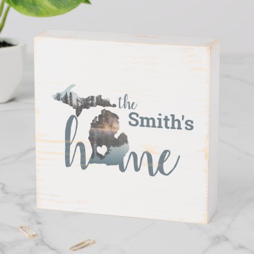 Family Name Love The State Of Michigan Silhouette Wooden Box Sign