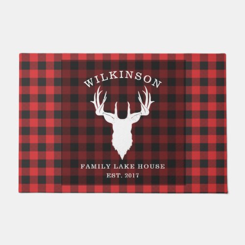 Family Name Lumberjack Plaid Lake House Doormat