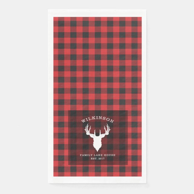 Family Name Lumberjack Plaid Lake House Paper Guest Towels (Front)