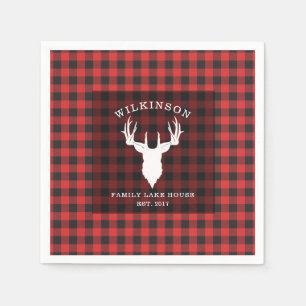Family Name Lumberjack Plaid Lake House Paper Napkins